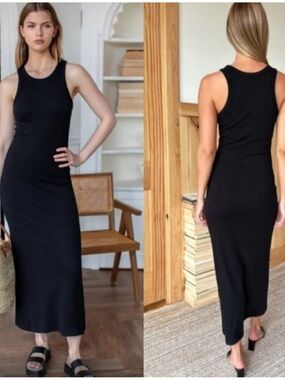 Theory Black Racer Back Midi Tank Dress